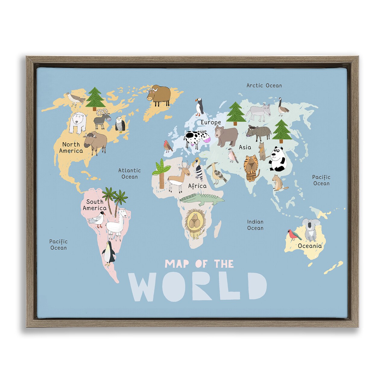 Stupell Industries Kid's Map Of World Blue Floating Frame, design by Carla Daly